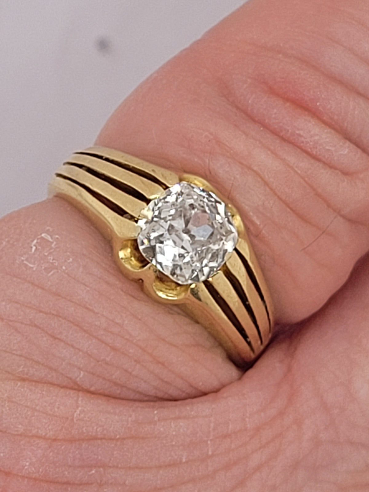 Antique old mine cut diamond gypsy ring sku 9148
