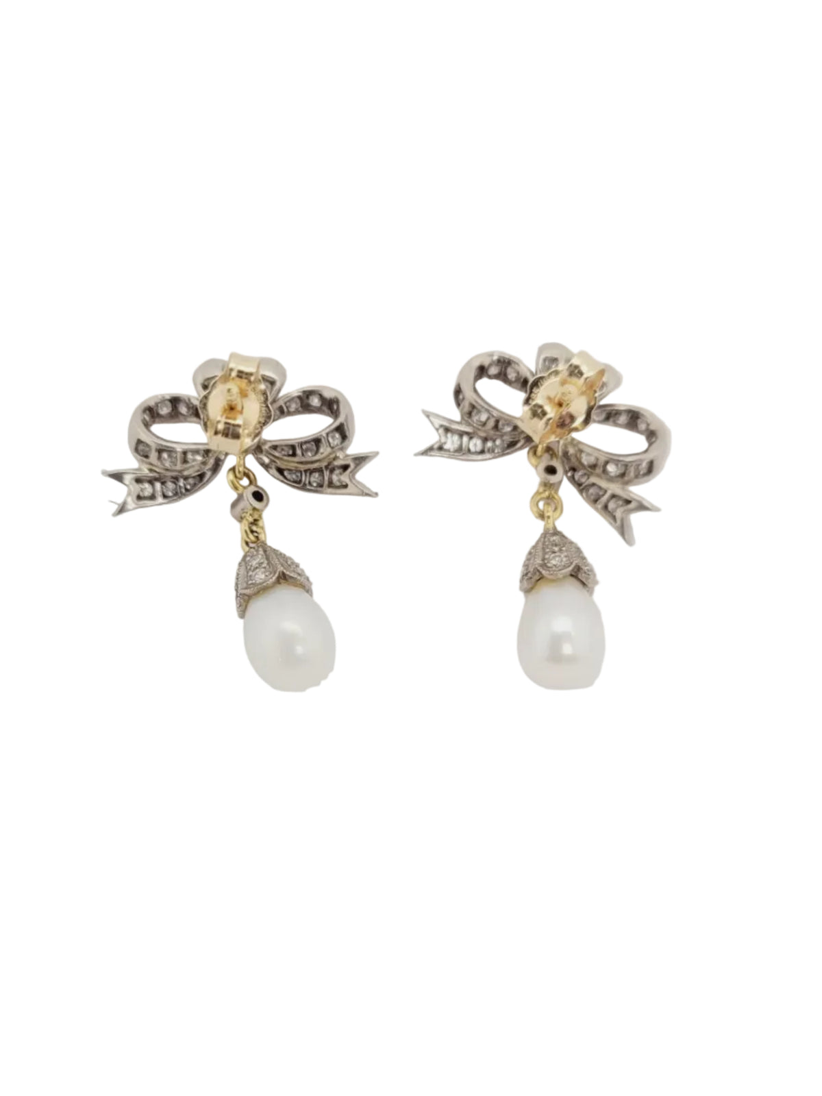 Diamond bow and pearl drop earrings sku 9205