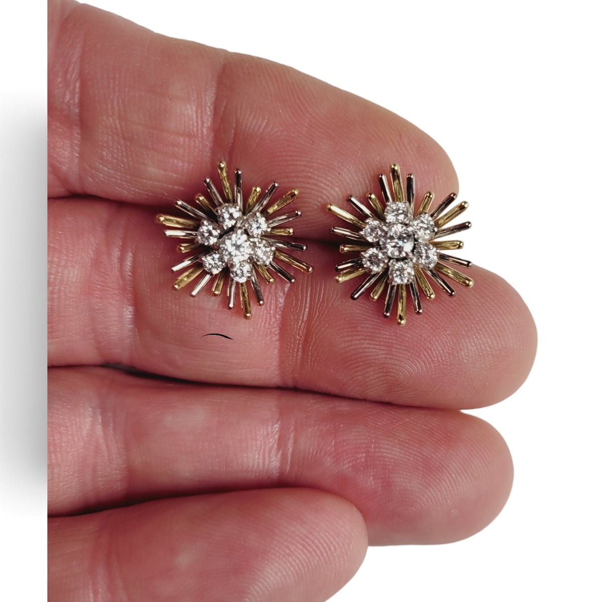 Vintage bicolour gold and diamond sputnik earrings sku 9183
