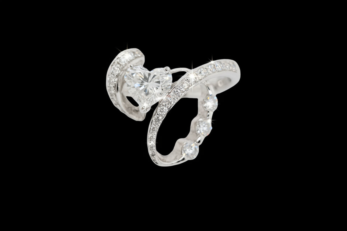 Heart-shaped diamond ribbon ring sku 8703