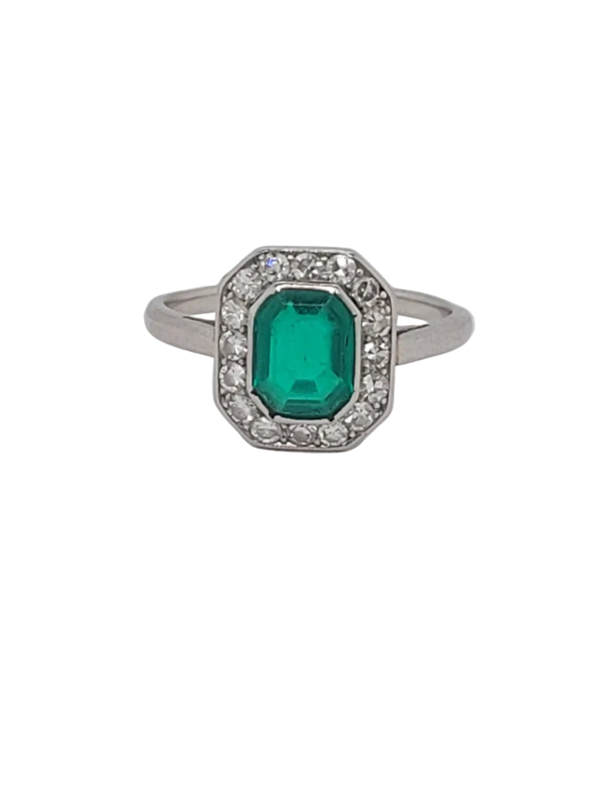 Fine art deco Columbian emerald and diamond engagement ring sku 9075