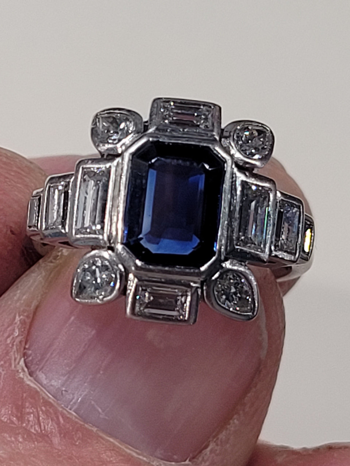 Art deco sapphire and diamond  engagement ring sku 8972