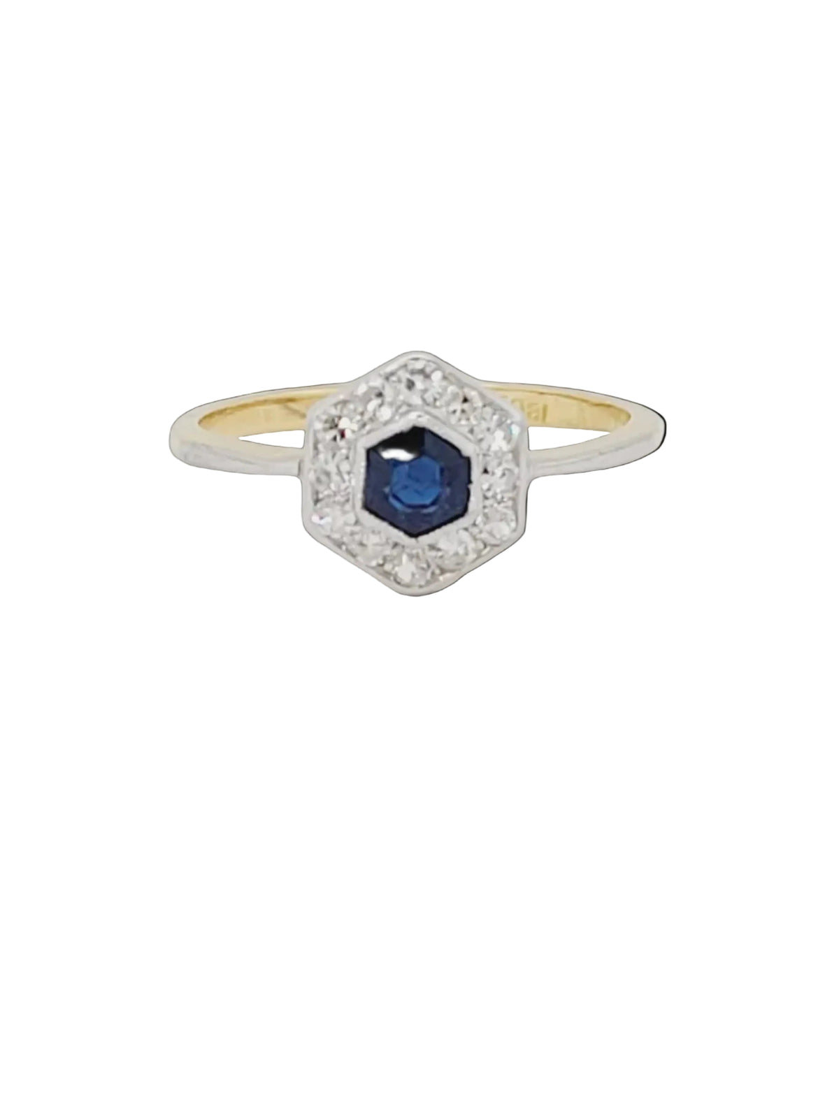 Petite 1920's hexagonal sapphire and diamond cluster ring sku 8822