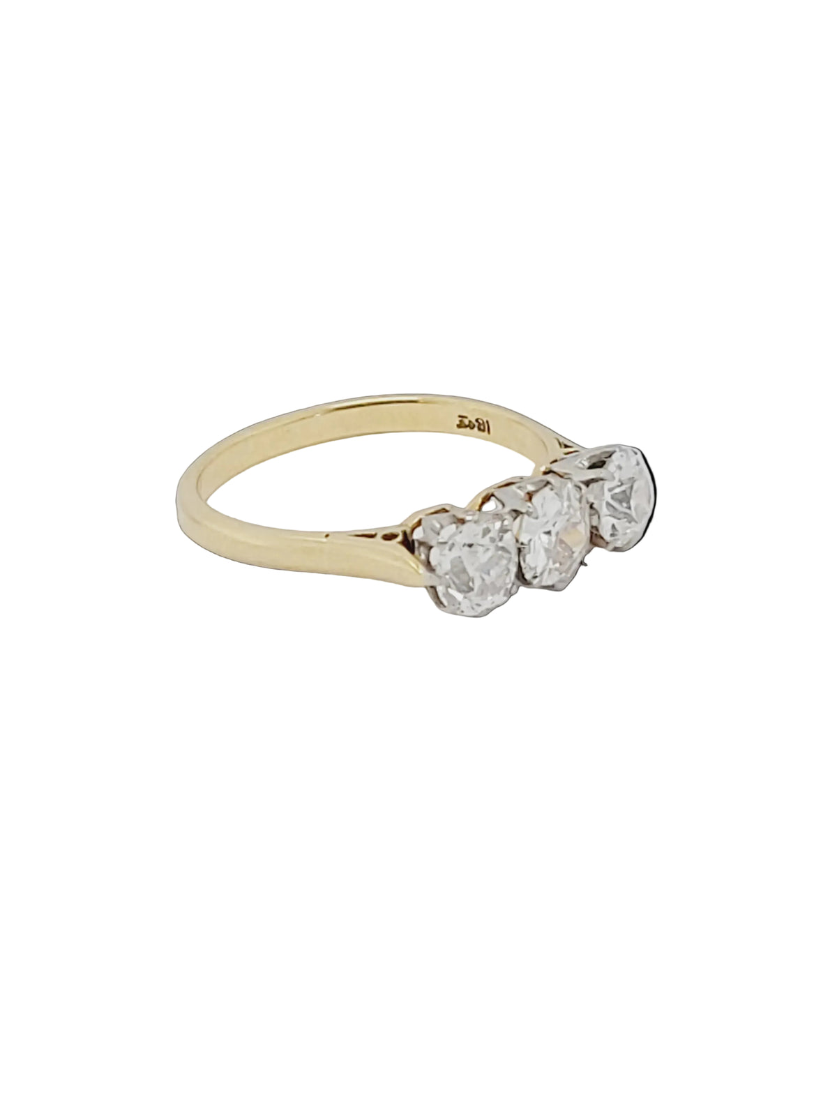 Charming old mine cut diamond trilogy ring sku 8814