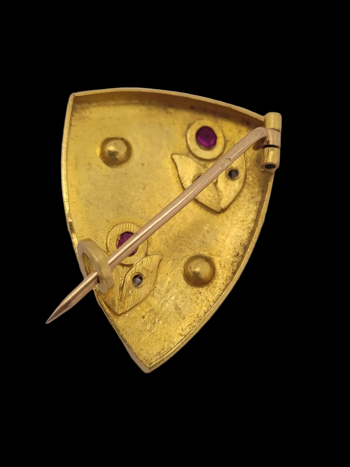 Antique gold ruby and pearl shield brooch sku 8708
