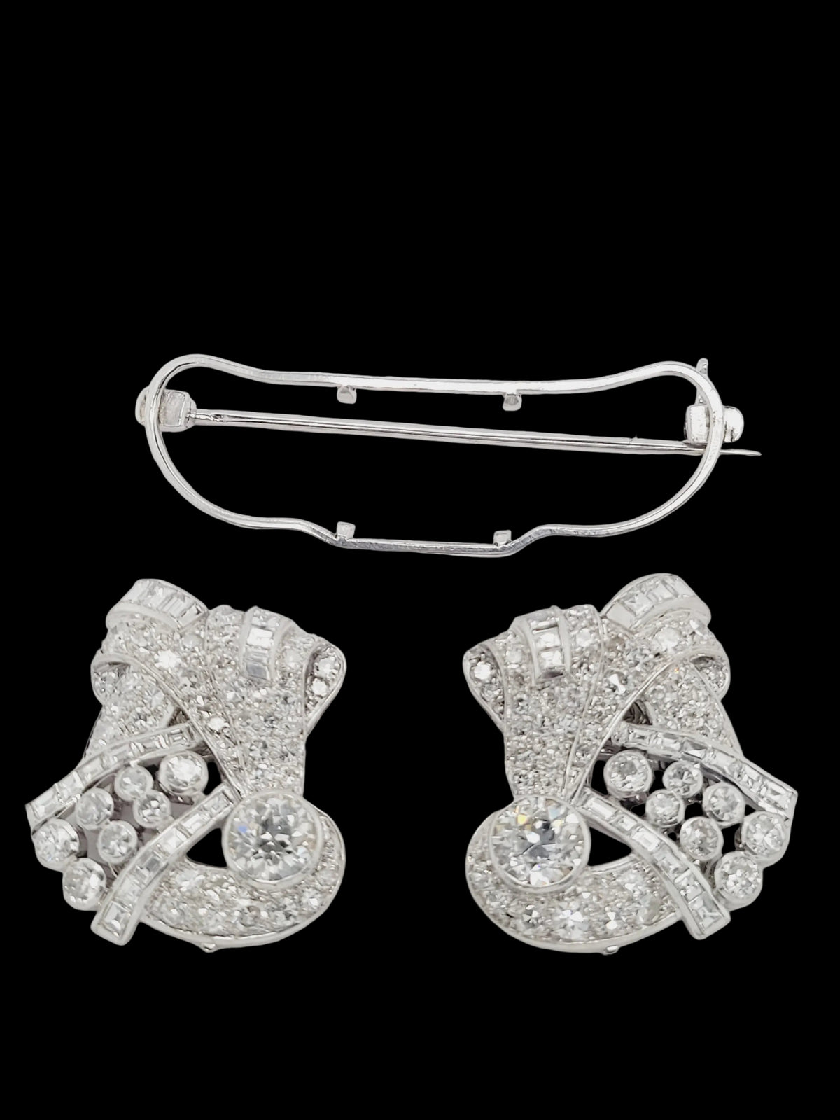 Art deco double clip diamond brooch sku 8676