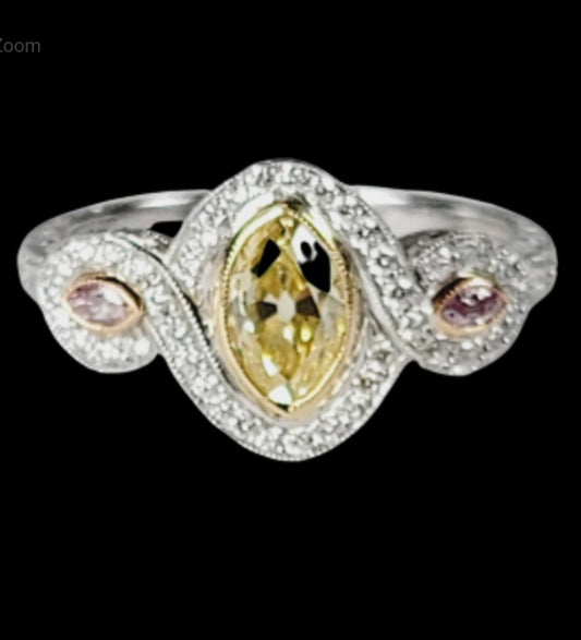 Fancy yellow and pink diamond ring Sku 5057