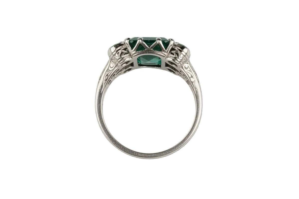 Fine Columbian emerald and diamond art deco ring sku 8838
