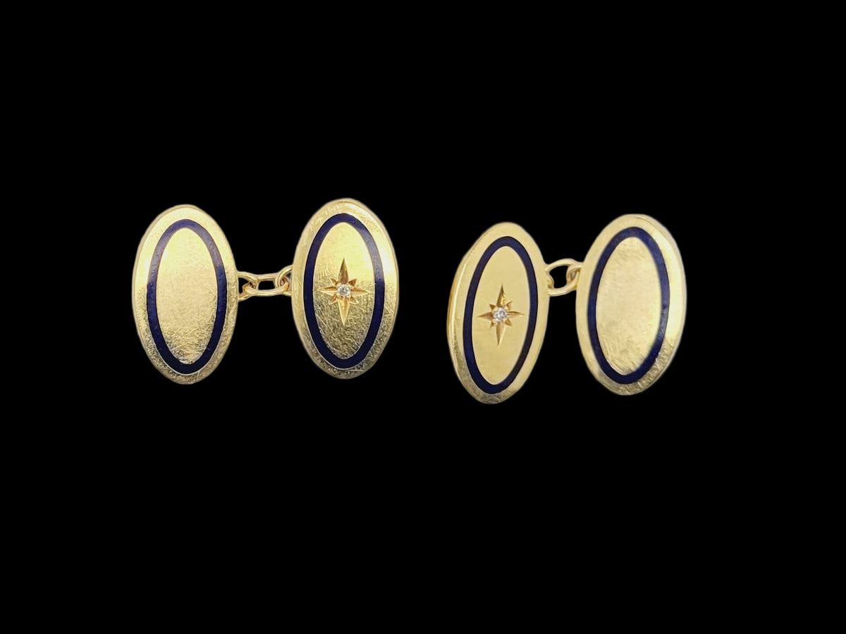Antique 18ct gold and Royal blue enamel cufflinks sku 8520