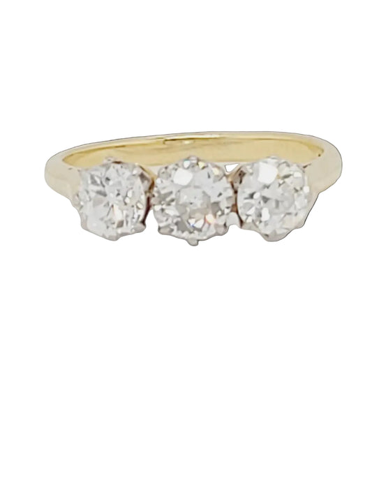 Charming old mine cut diamond trilogy ring sku 8814