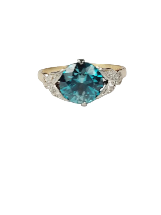 Edwardian blue zircon and diamond ring sku 8779