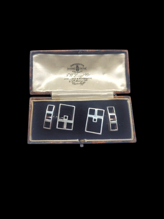 Pair of vintage geometric silver cufflinks sku 8442
