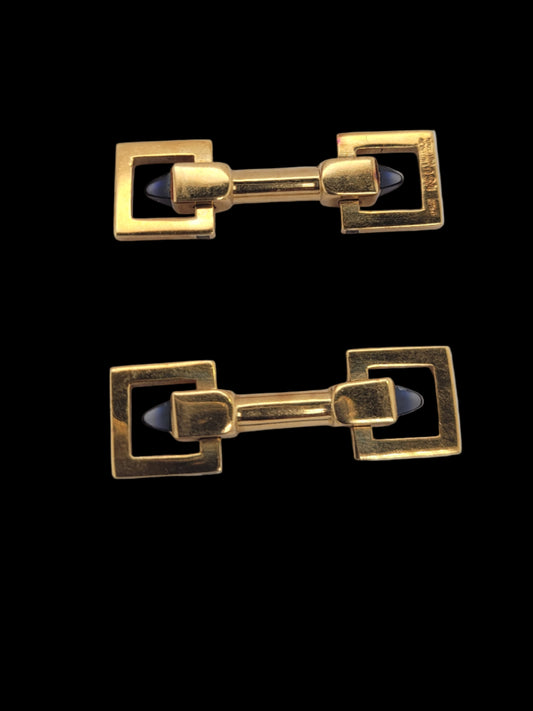 Vintage 18ct gold and sapphire stirrup cufflinks sku 8519