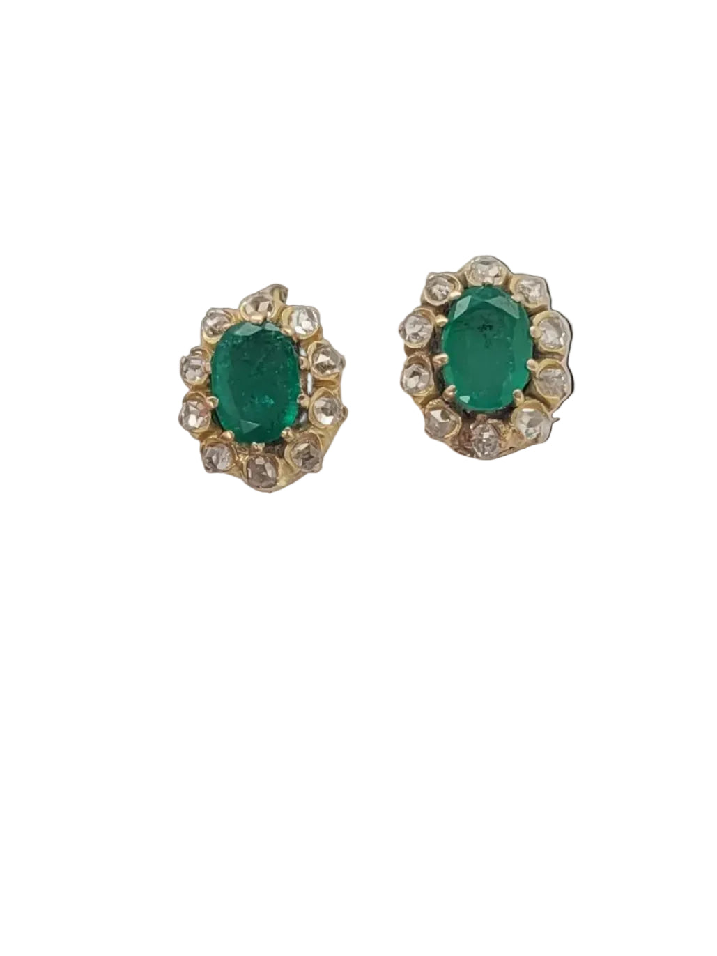 Pair of antique emerald and rose cut diamond earrings sku 8801