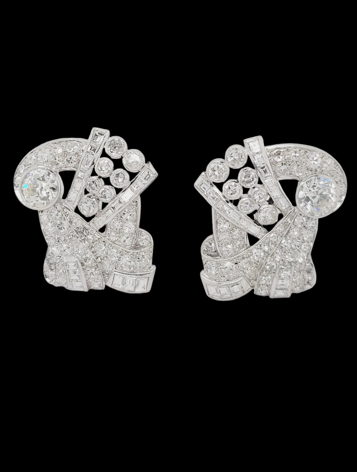 Art deco double clip diamond brooch sku 8676