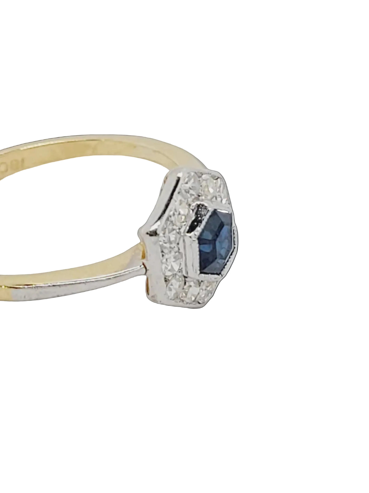 Petite 1920's hexagonal sapphire and diamond cluster ring sku 8822