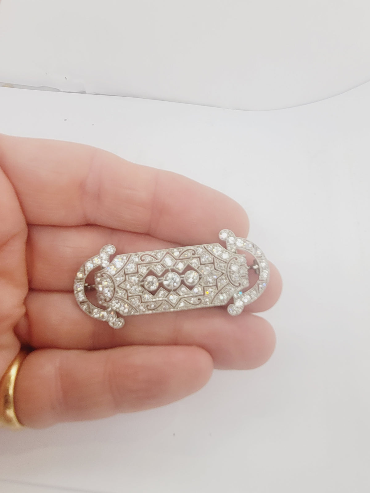 Fine Antique art deco old cut diamond brooch sku 8464
