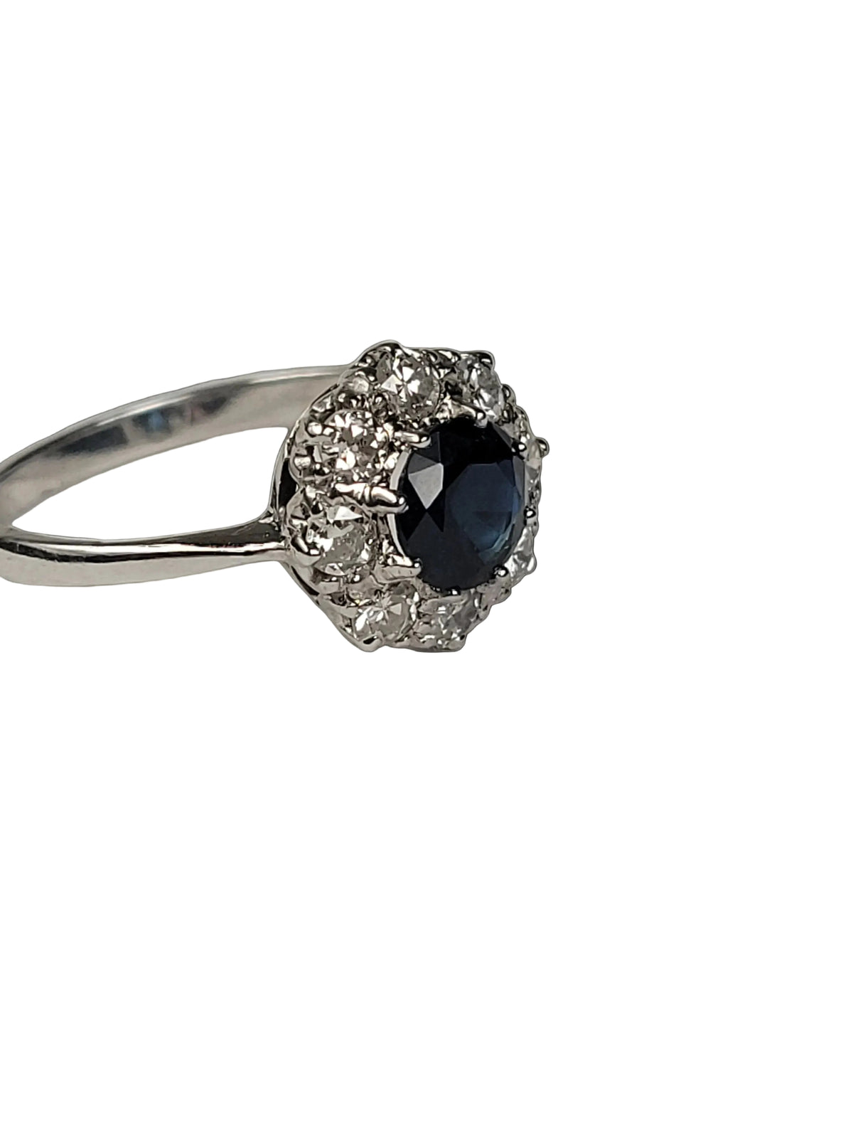 Antique sapphire and diamond cluster engagement ring sku 8837