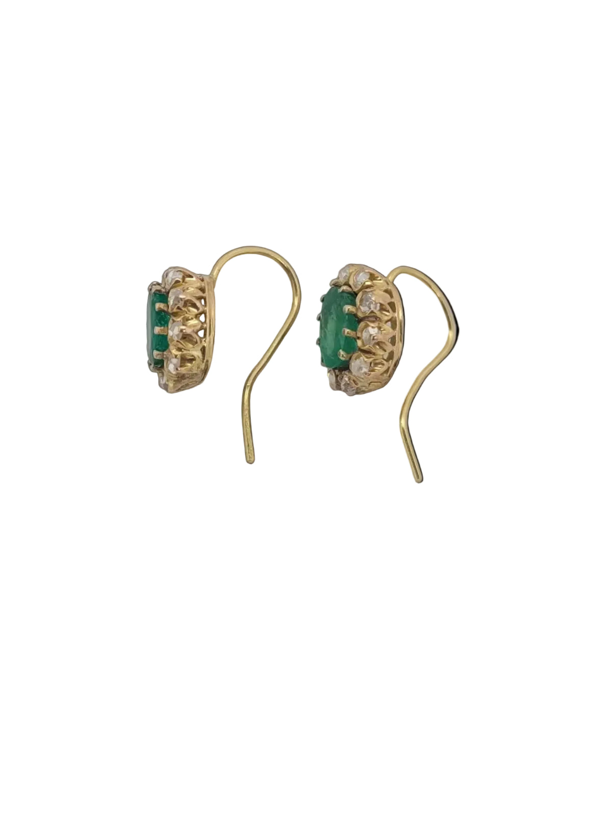 Pair of antique emerald and rose cut diamond earrings sku 8801