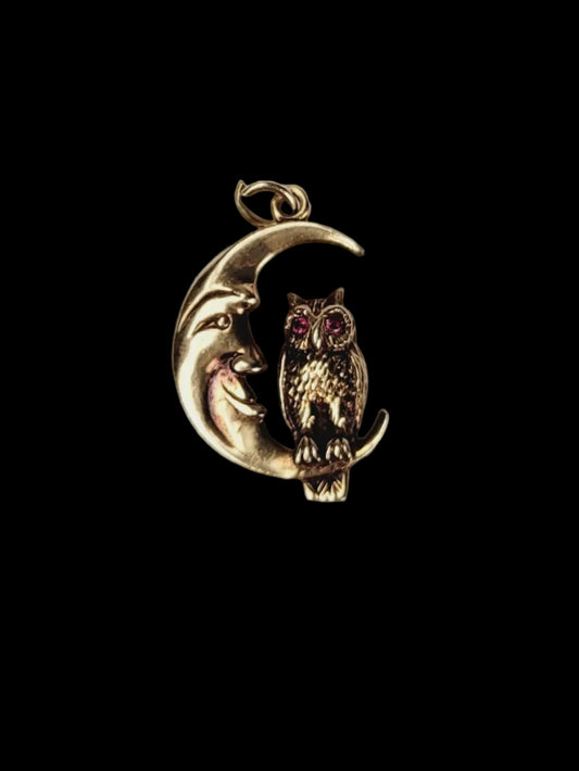 Owl and the moon, 9ct gold pendant sku 8715