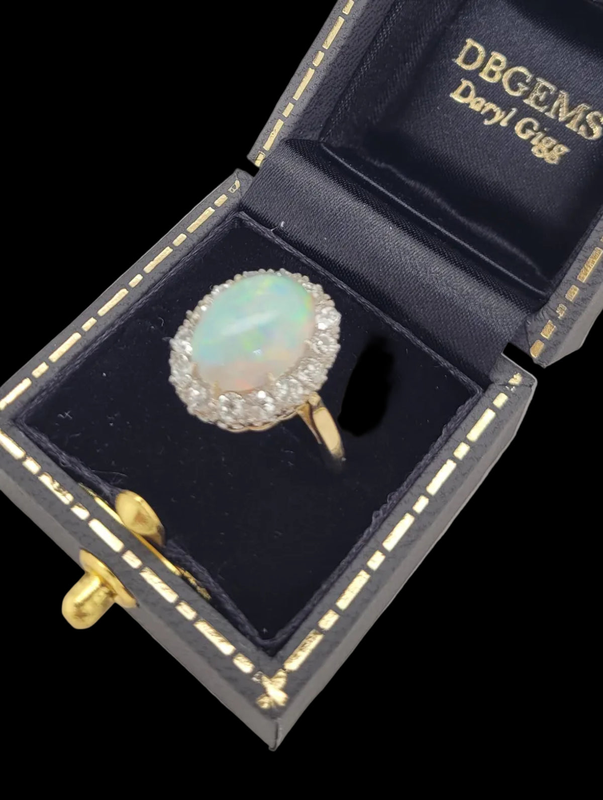 Opal and old cut diamond cluster ring sku 8744