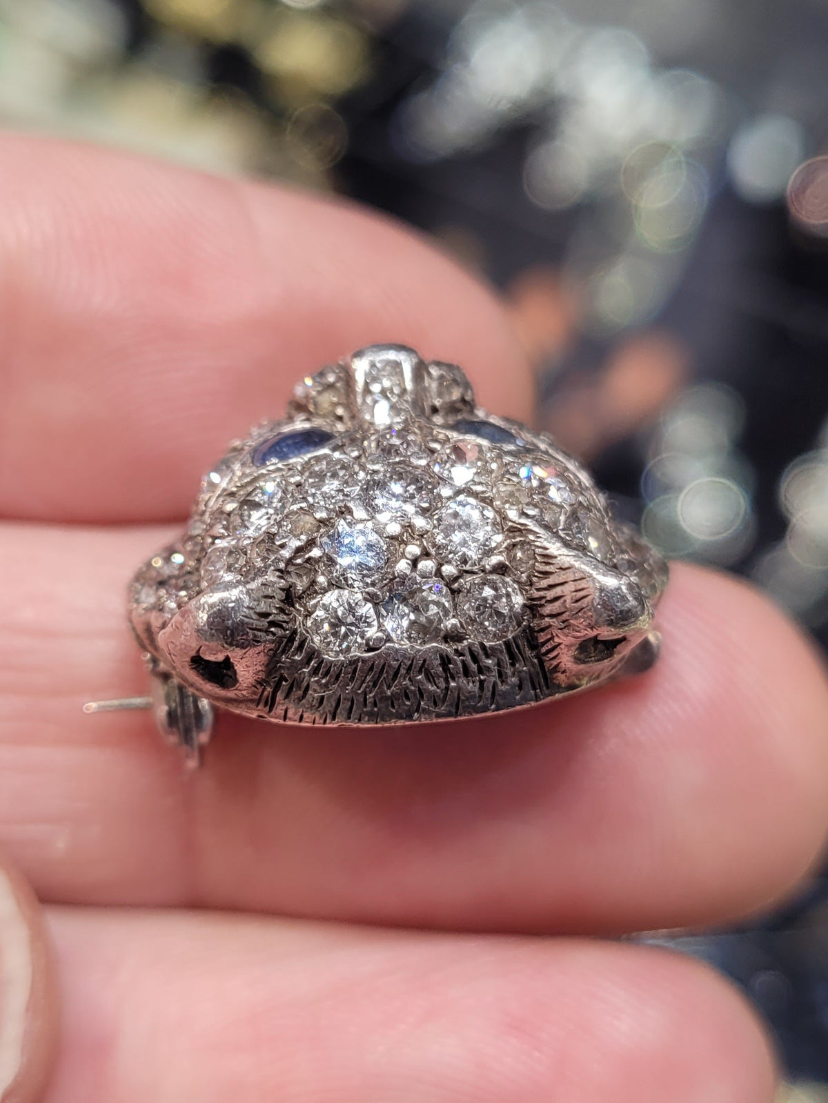 Cute Antique diamond and sapphire cat brooch sku 9056