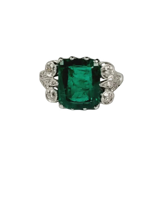 Fine Columbian emerald and diamond art deco ring sku 8838