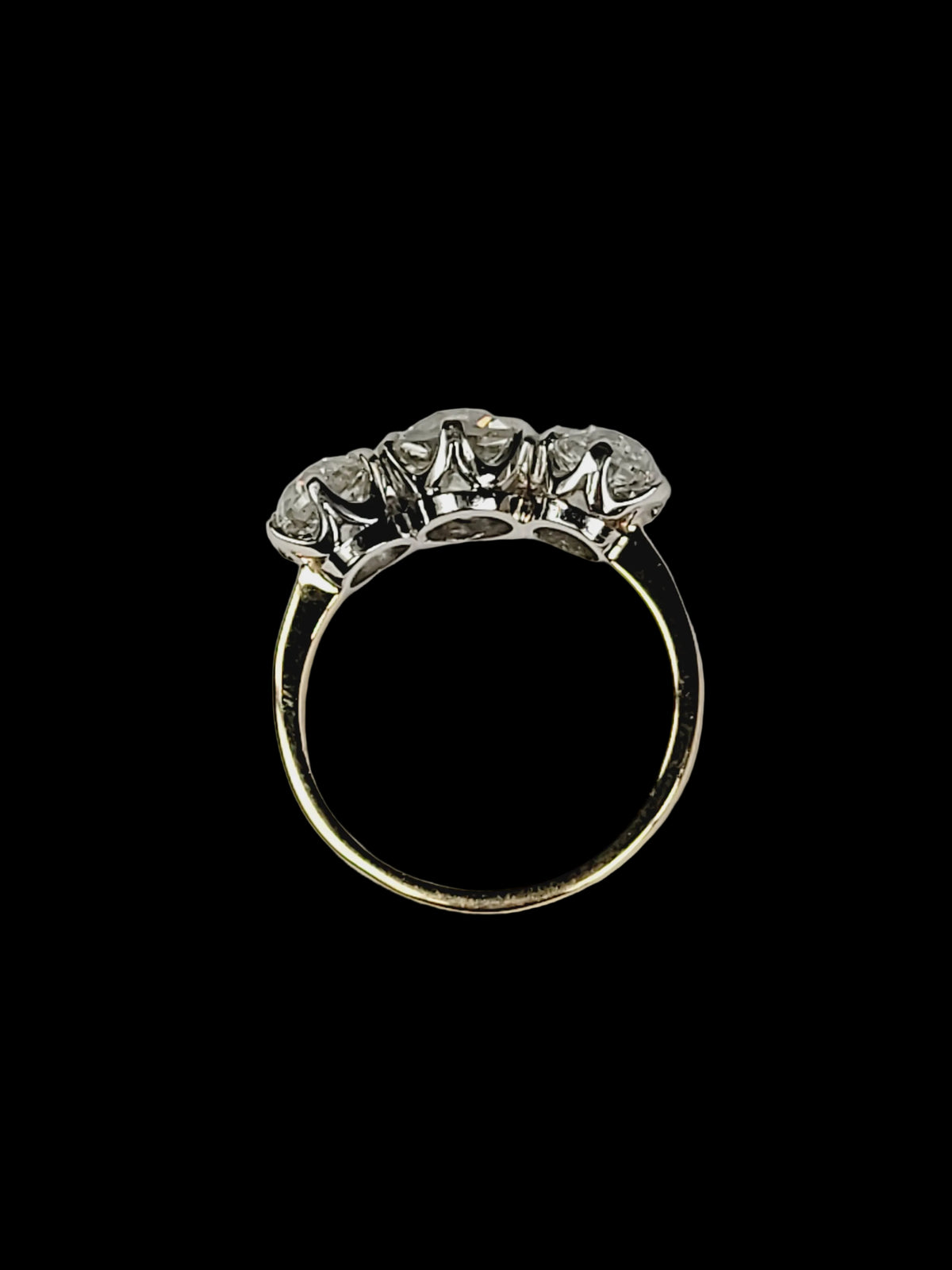 3.5ct old mine cut diamond trilogy engagement ring sku 8719
