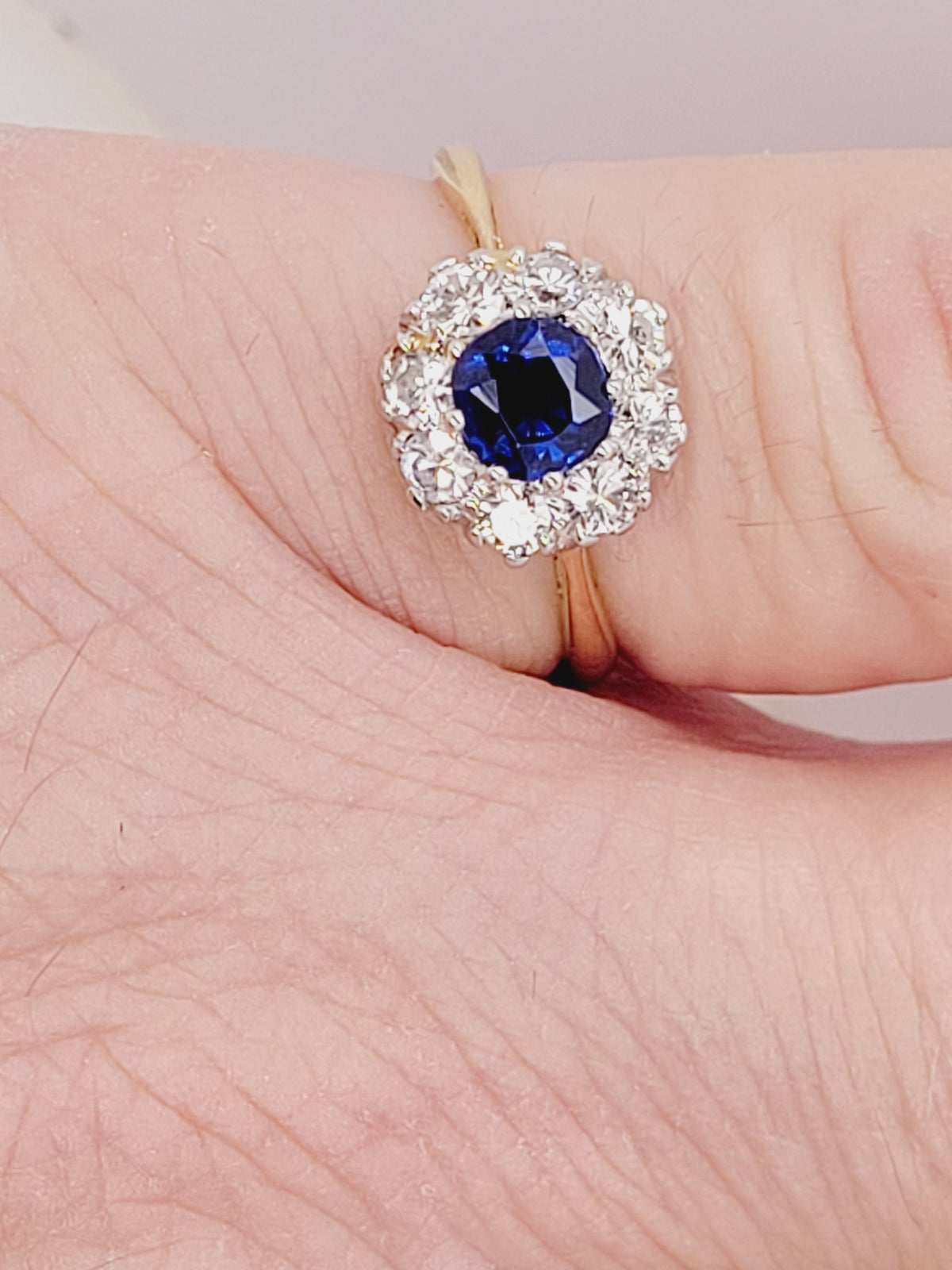 Sapphire and diamond cluster engagement ring sku 8565