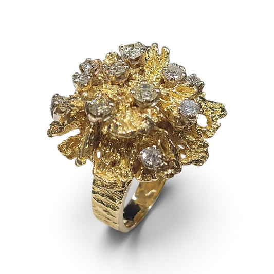 1960's 18ct organic yellow gold and diamond dress ring sku 9206