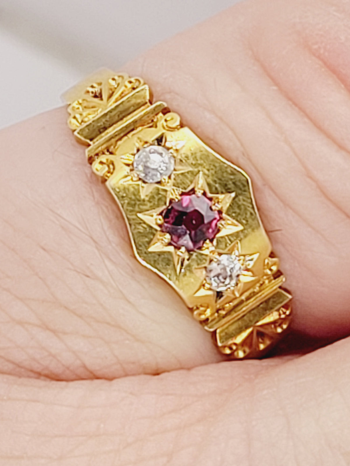 Mint antique ruby and diamond gypsy ring sku 9202