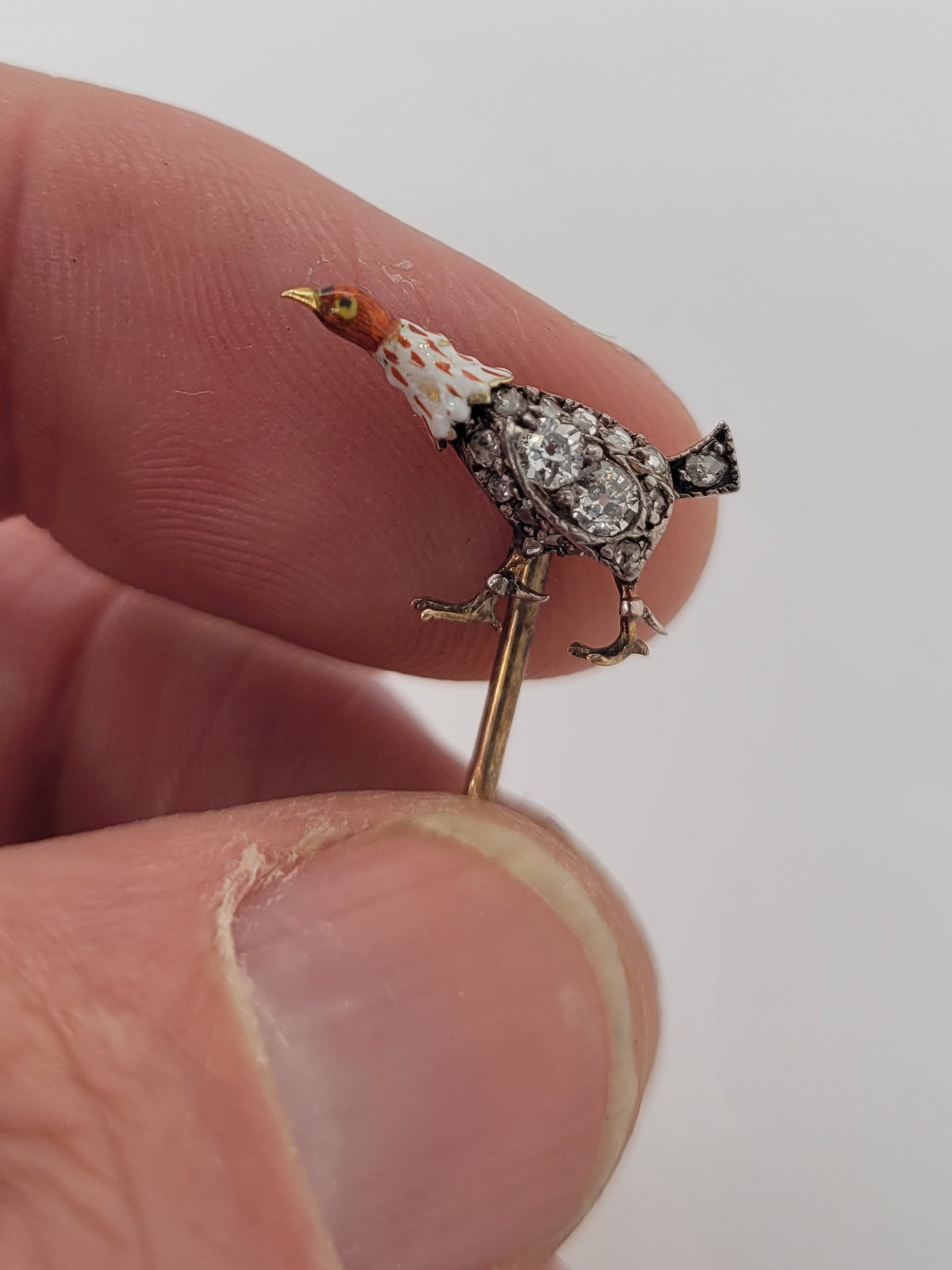 Antique speeding game bird enamel and old cut diamonds sku 9066
