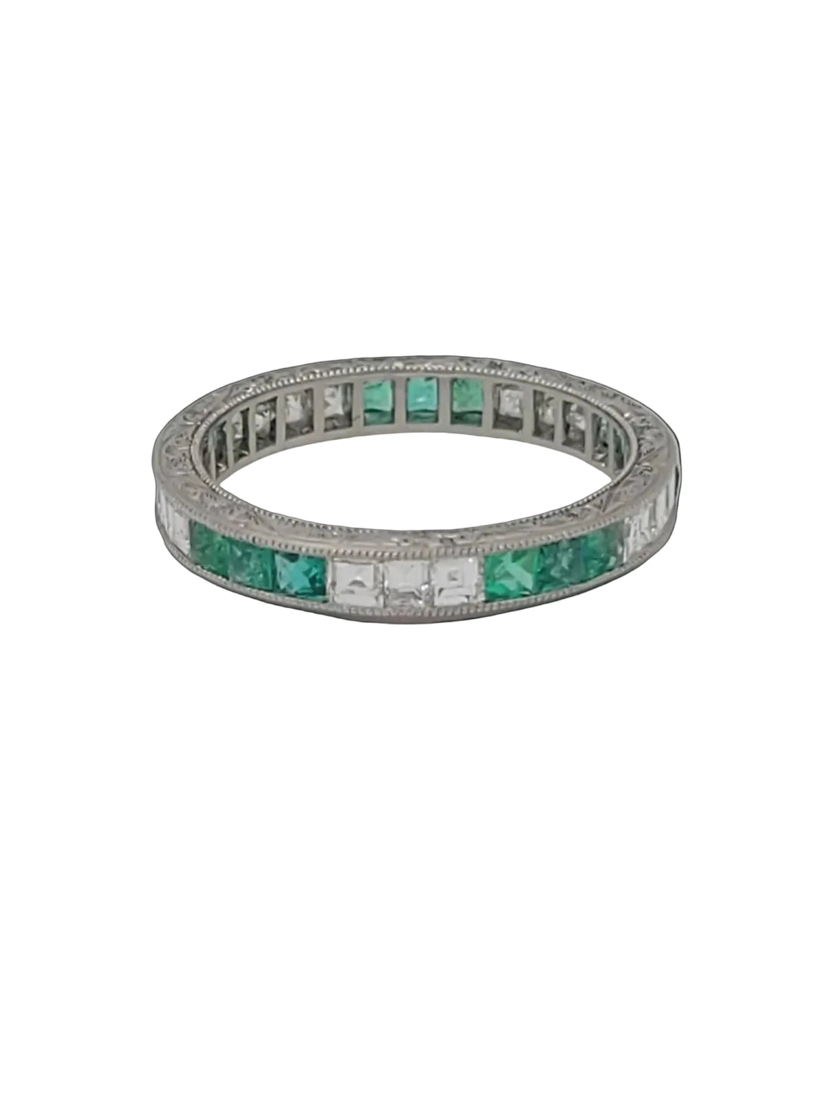 Emerald and diamond full hoop eternity band sku 8746
