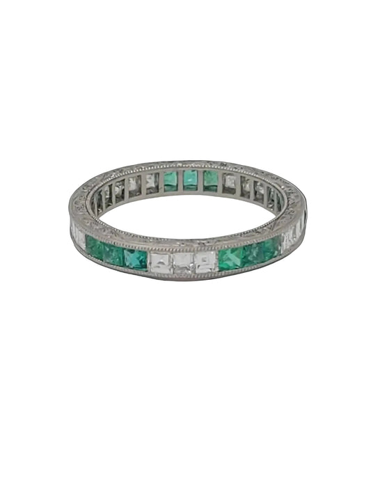 Emerald and diamond full hoop eternity band sku 8746