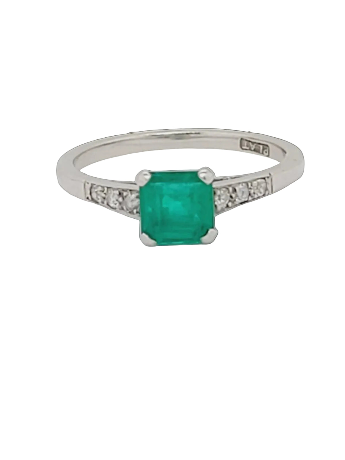 Emerald and diamond art deco ring sku 8811