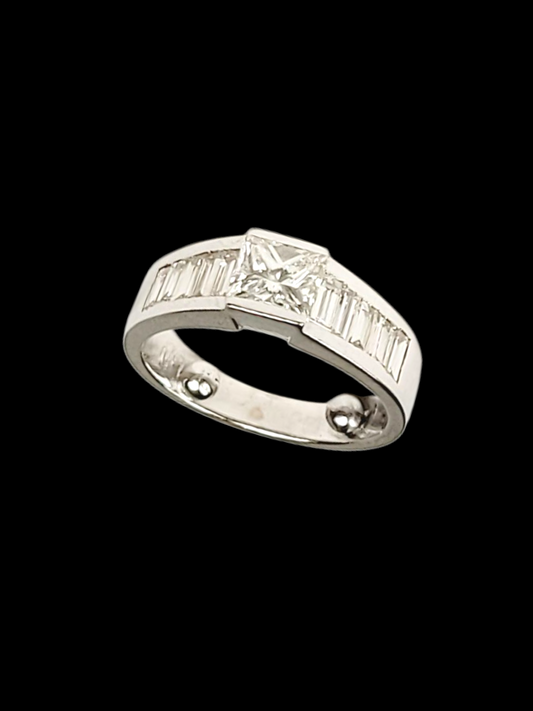 Landscape radiant cut diamond ring with baguette diamond shoulders
SKU: 8431