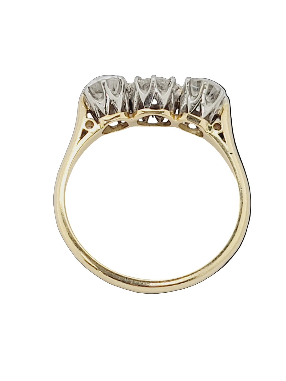 Charming old mine cut diamond trilogy ring sku 8814