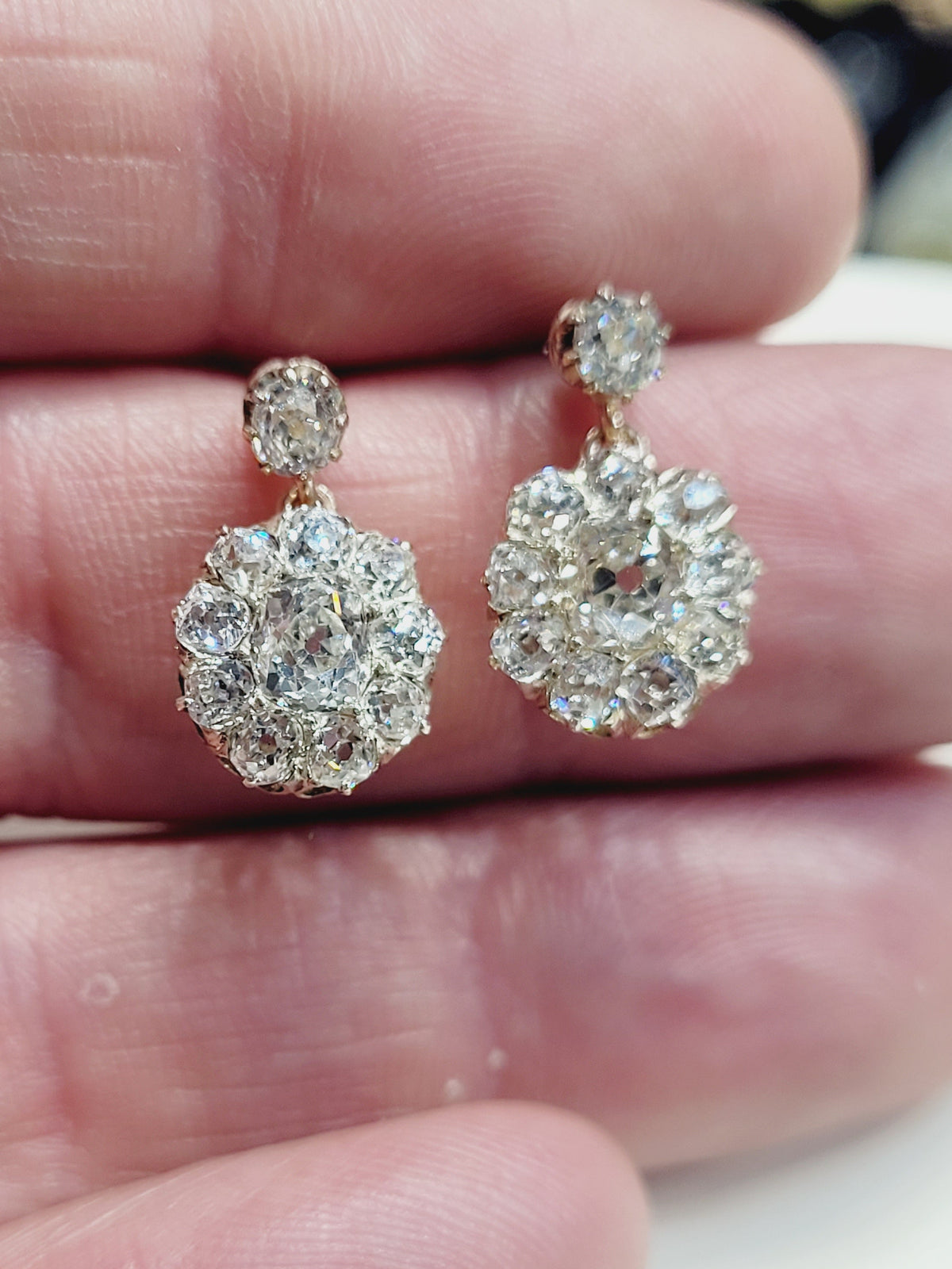 Old mine cut diamond cluster drop earrings sku 8966