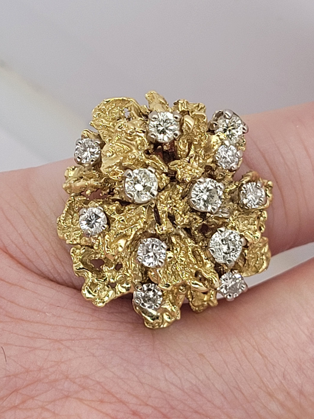 1960's 18ct organic yellow gold and diamond dress ring sku 9206