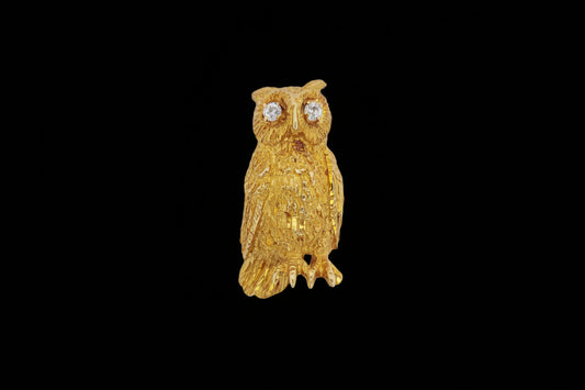 Vintage 18ct yellow gold owl brooch sku 8706