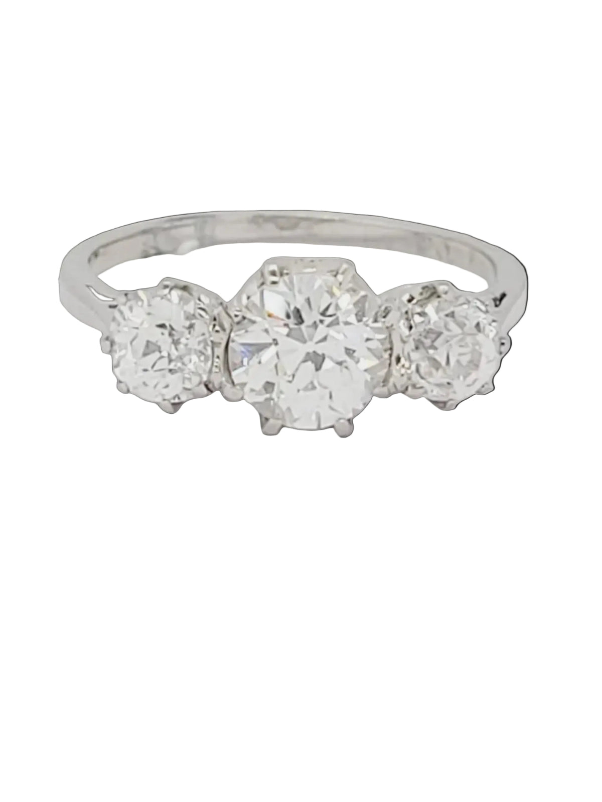 Artdeco old mine cut diamond trilogy engagement ring sku 8970