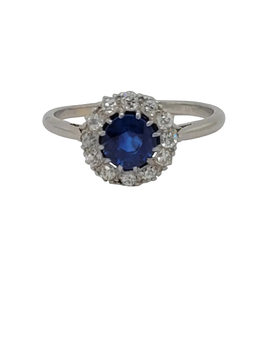 Antique sapphire and diamond cluster engagement ring sku 8808