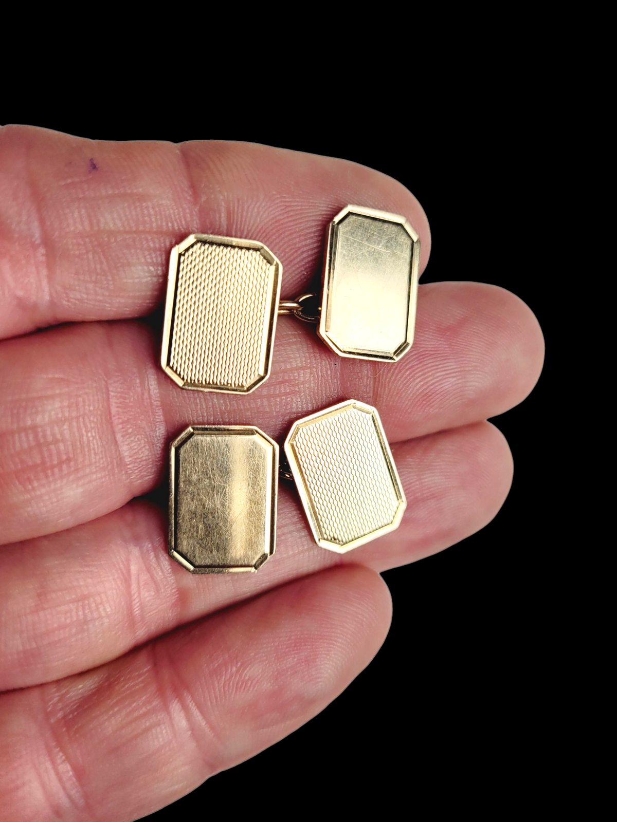 Antique cut corner rectangular 9ct gold cufflinks sku 8507