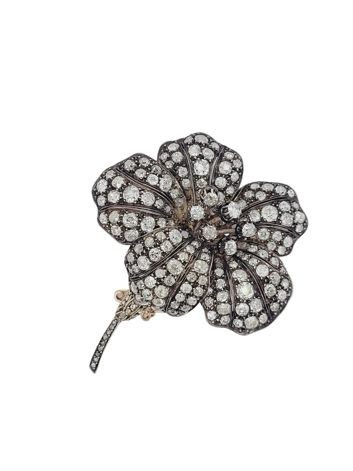 Old mine cut diamond flower spray brooch sku 9061