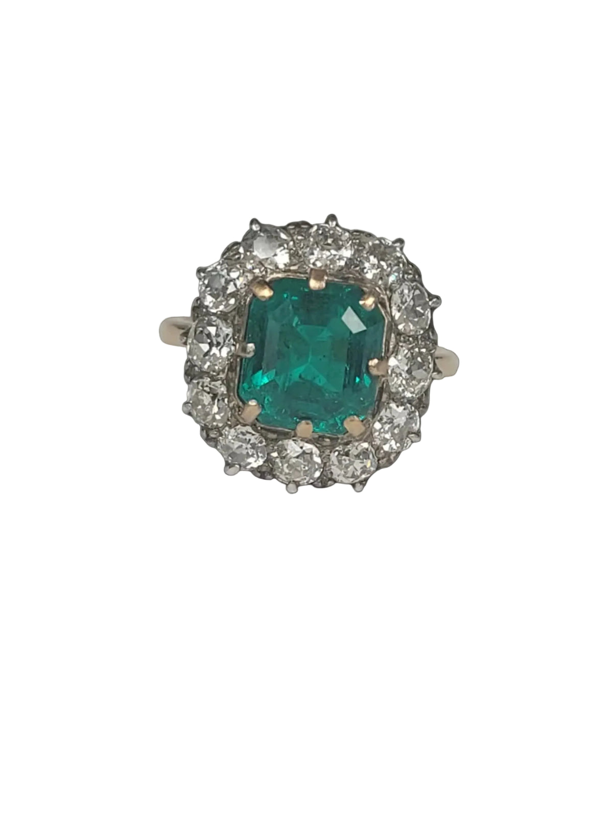 Fine Antique Emerald and diamond cluster ring sku 9138