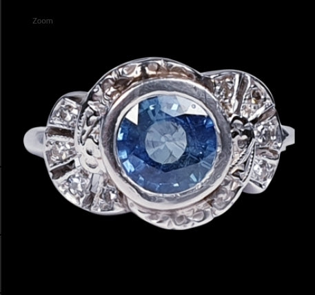 Art Deco Ceylon Sapphire and Diamond Engagement Ring
SKU: 1998
