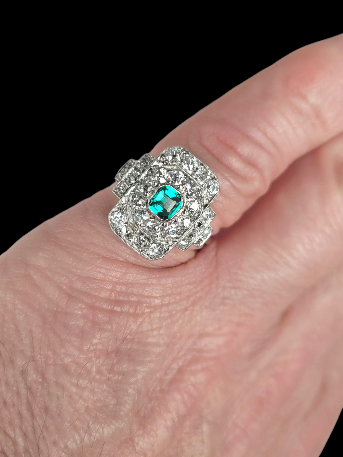 Art deco emerald and diamond panel dress ring sku 8502