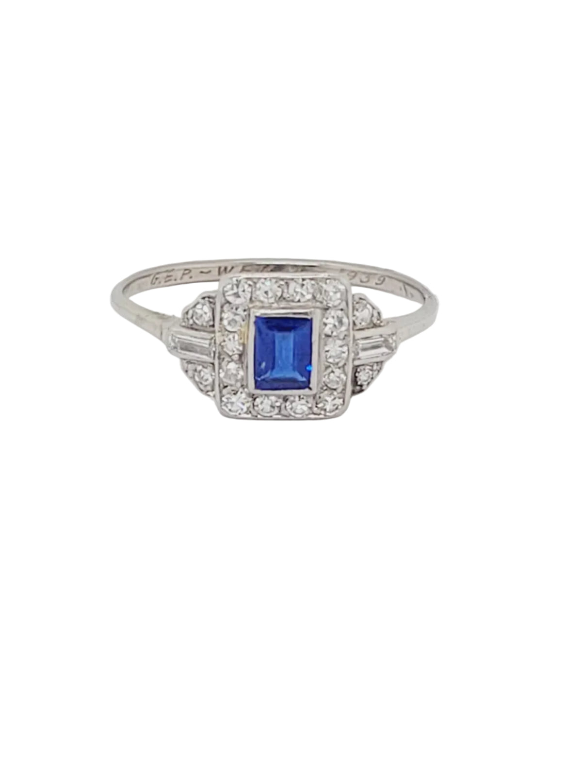 Art deco sapphire and diamond engagement ring sku 9076