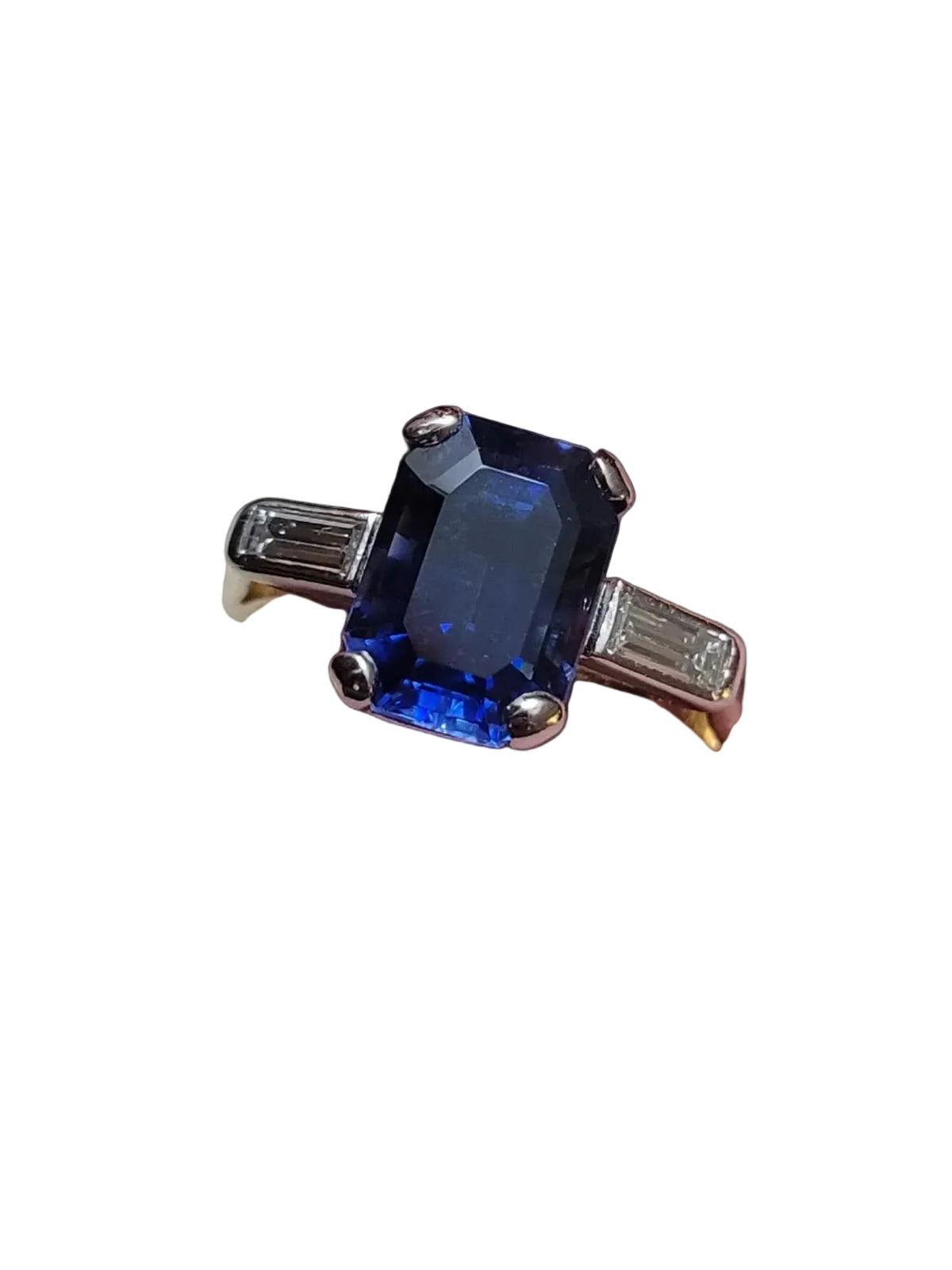 4.78ct natural Ceylon emerald cut sapphire engagement ring sku 8752