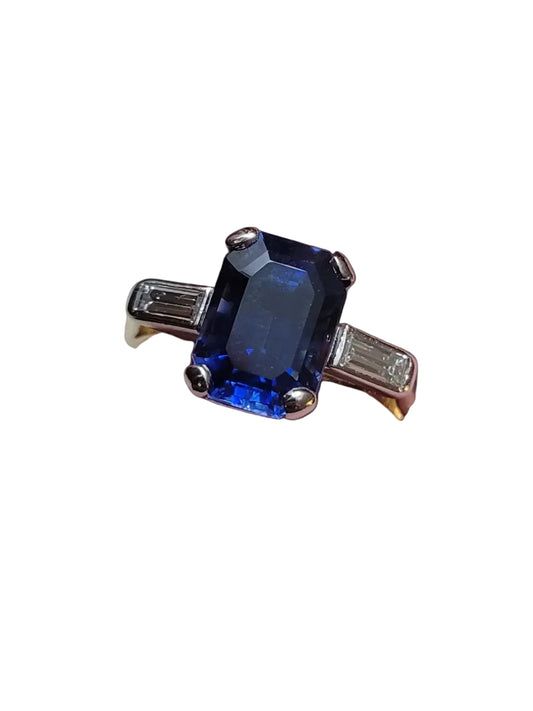 4.78ct natural Ceylon emerald cut sapphire engagement ring sku 8752